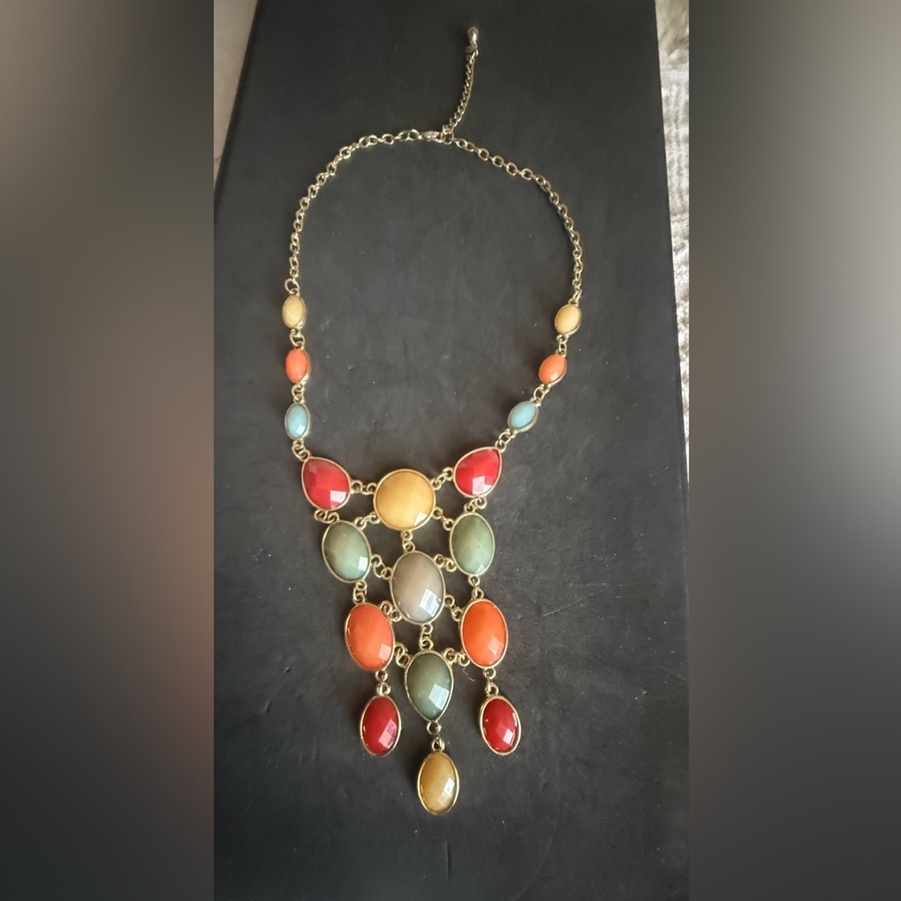 Multi-Color Statement Bib Necklace - Gold-Tone